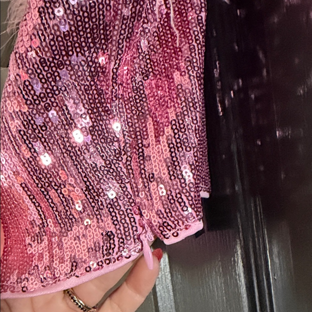Lulu's Pink Sequin Feather Trim Tank Top - Picture 4 of 6